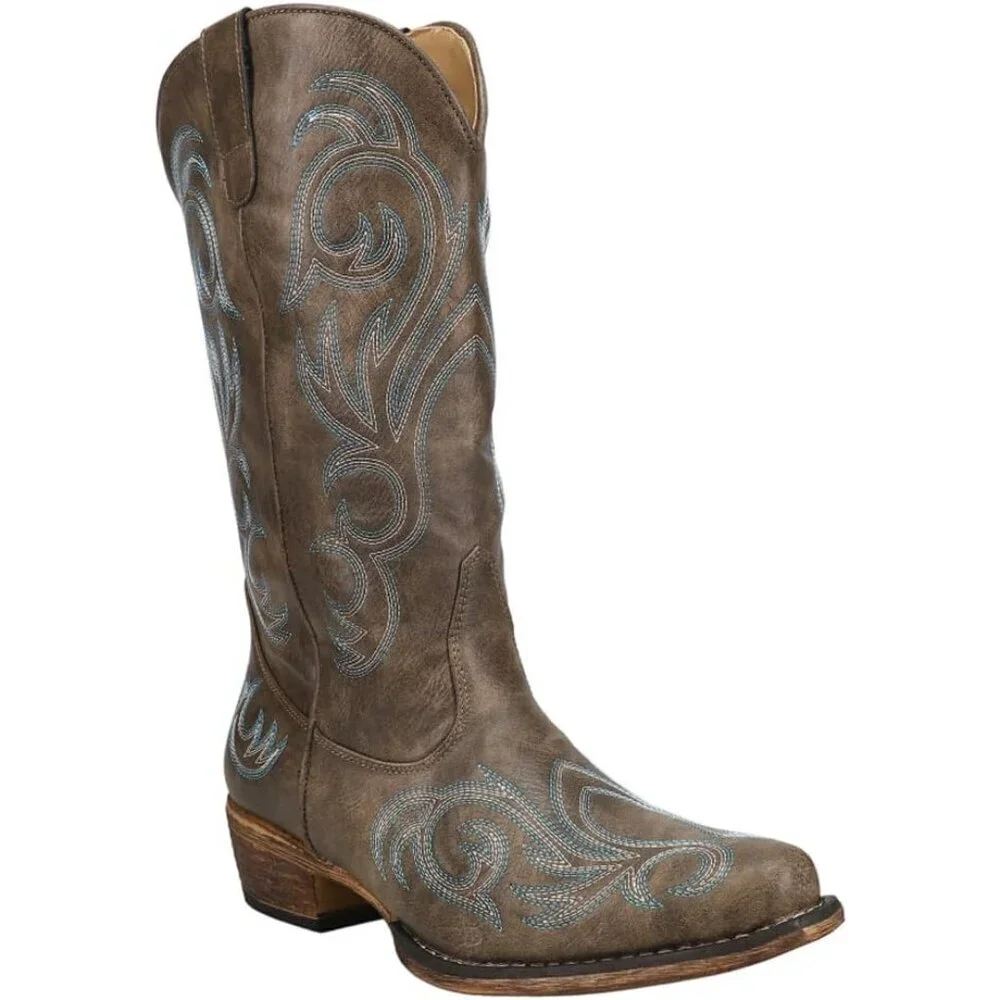 Women’s Brown Riley Western Boot Vintage Boots Snip Toe Flexible Cowgirl Boots